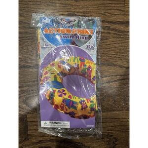 Vintage Aqua Leisure Swim Ring Action Print  20 in Pool Float Y2K Resort Beach